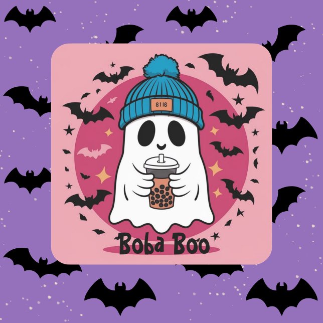 Sticker Carré Stick personnalisé Boba Boo Ghost rose mignon (Créateur téléchargé)