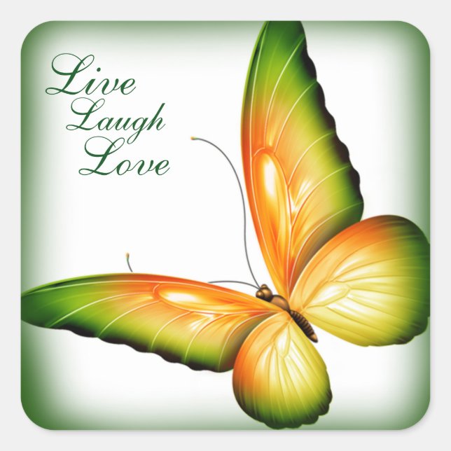 Sticker Carré Sticker/Papillon avec Live Laugh Love (Devant)