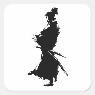 Sticker Carré "Sticker Samurai Warrior - Art Japonais d'encre Vi