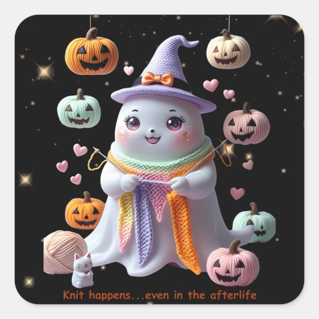 Sticker Carré *Sticker Tricot fantôme Kawaii - Gi d'Halloween mi (Devant)