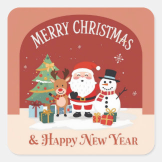 Sticker Carré Stickers: Merry Christmas & Happy New Year