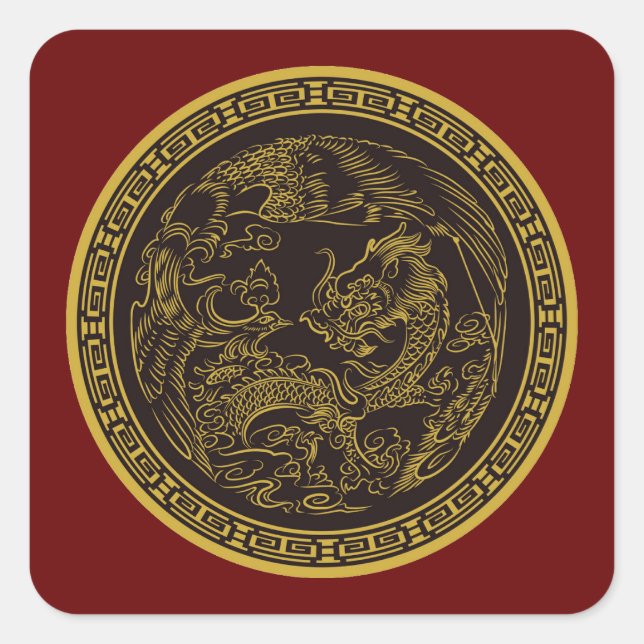 Sticker Carré Sticking chinois Dragon très amusant (Devant)
