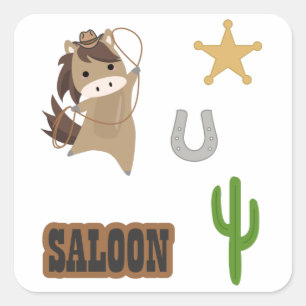 Sticker Carré Sticking Wester Saloon Cowboy Horse Pony