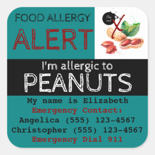 Sticker Carré Sticule d'allergie alimentaire arachide Turquoise