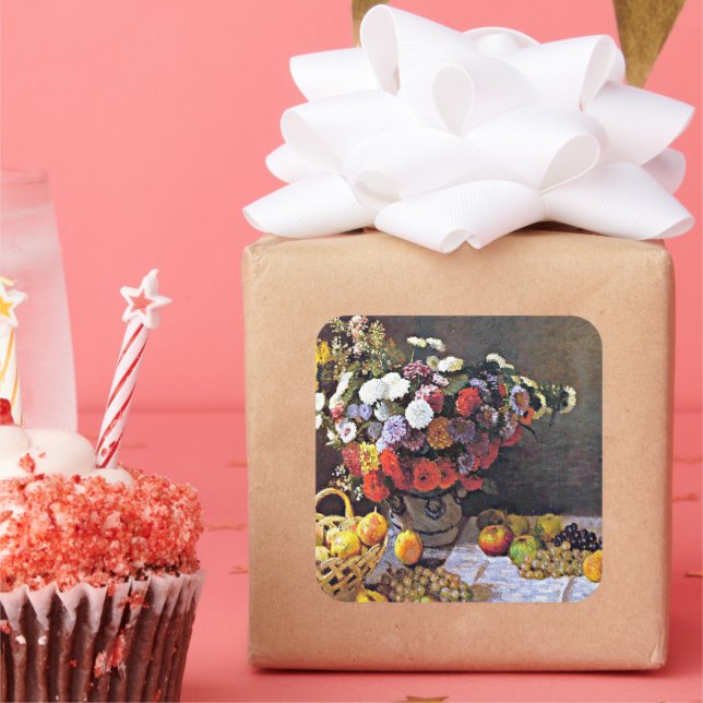 Sticker Carré Still Life, Flowers and Fruit, art (Fête)