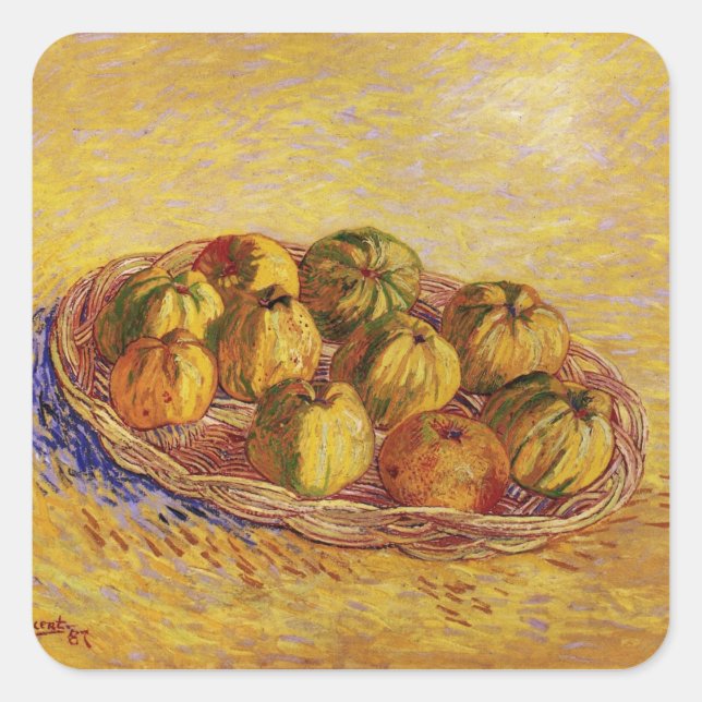 Sticker Carré Still Life, Panier de pommes de Vincent van Gogh (Devant)