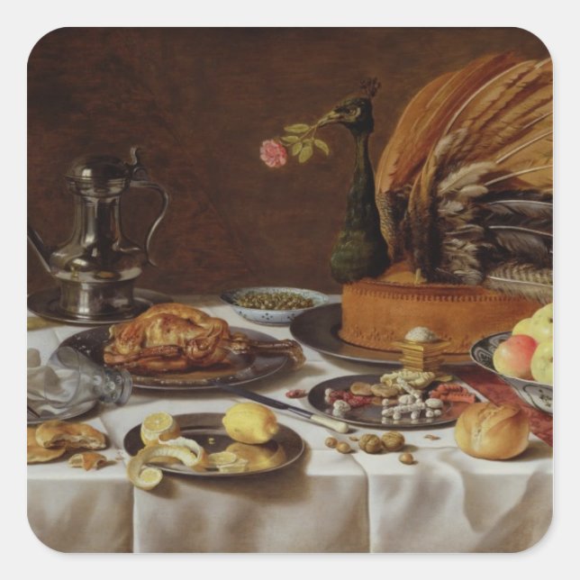 Sticker Carré Still Life with a Peacock Pie, 1627 (Devant)
