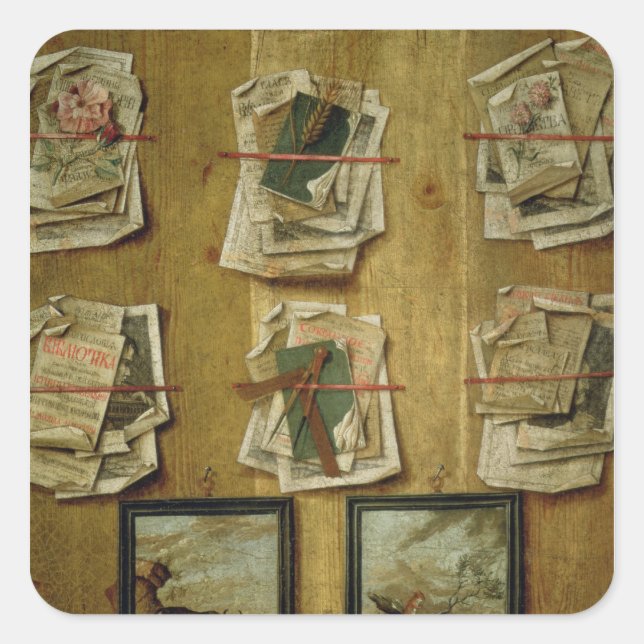 Sticker Carré Still Life with Book Sheets and Pictures, 1783 (Devant)