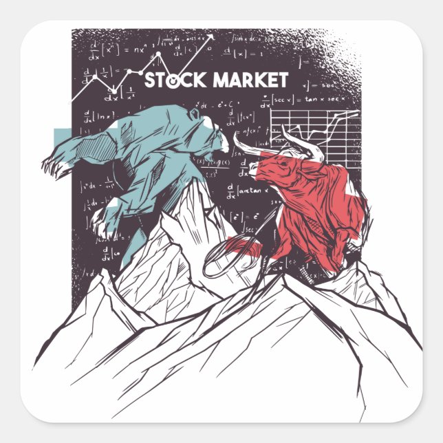 Sticker Carré Stock Market Fight Bull contre Bear Trading (Devant)