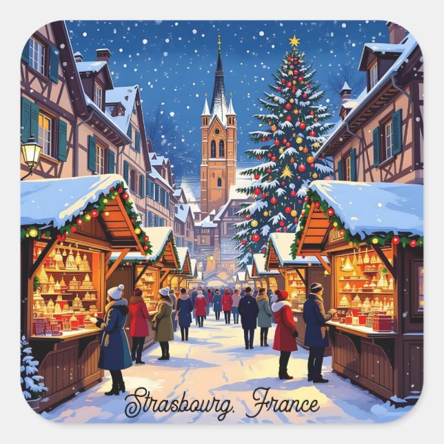 Sticker Carré Strasbourg, France Noël   (Devant)