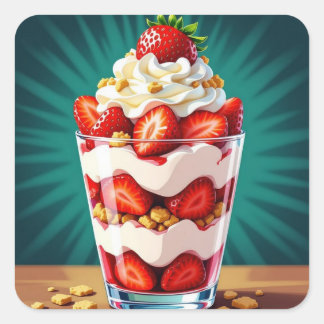 Sticker Carré Strawberry, Granola and Whipped Cream Parfait