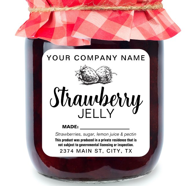 Sticker Carré Strawberry Jelly Jam Homemade label STRAW04sqB (Créateur téléchargé)