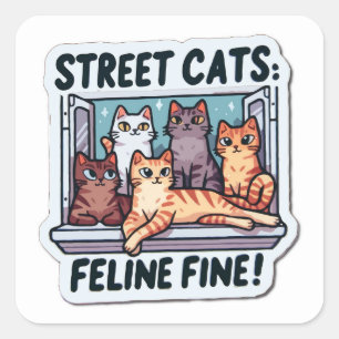 Sticker Carré Street Cats Feline Fine