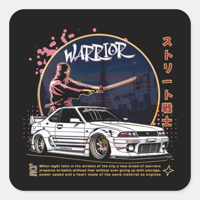 Sticker Carré Street Warrior Samurai - Pilote Skyline (Devant)