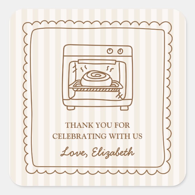 Sticker Carré Stripe Bun in the Oven Baby Shower Thank You Favor (Devant)