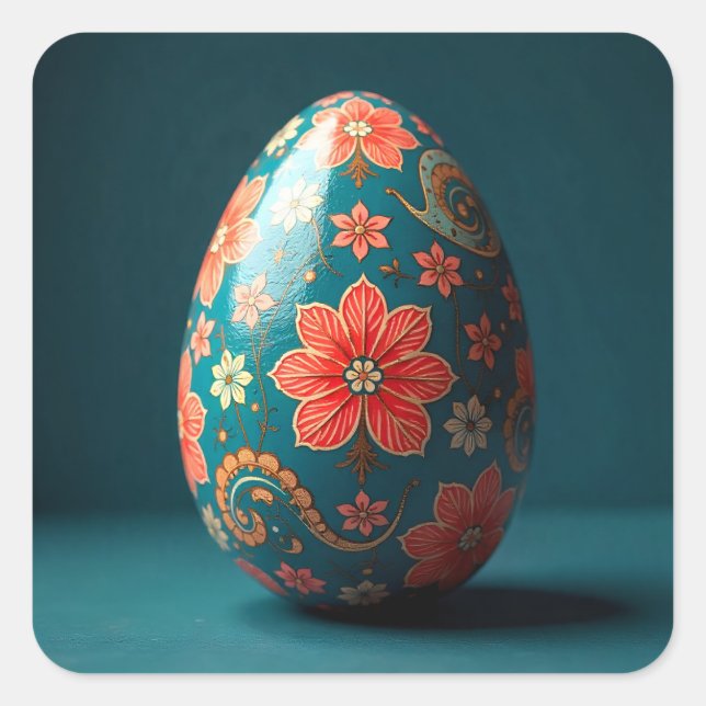 Sticker Carré Striped Flower Easter Egg (Devant)