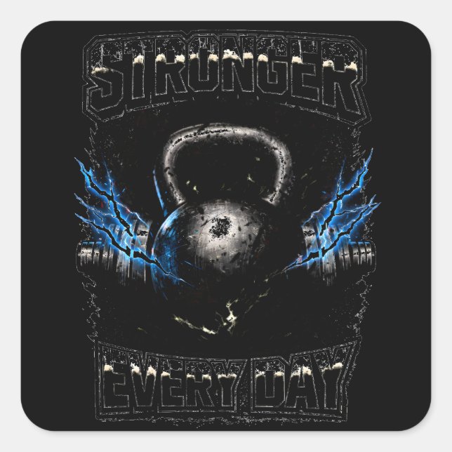 Sticker Carré Stronger Every Day – Daily Progress Gym (Devant)