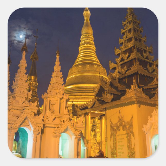 Sticker Carré Stupa doré et temples (Devant)