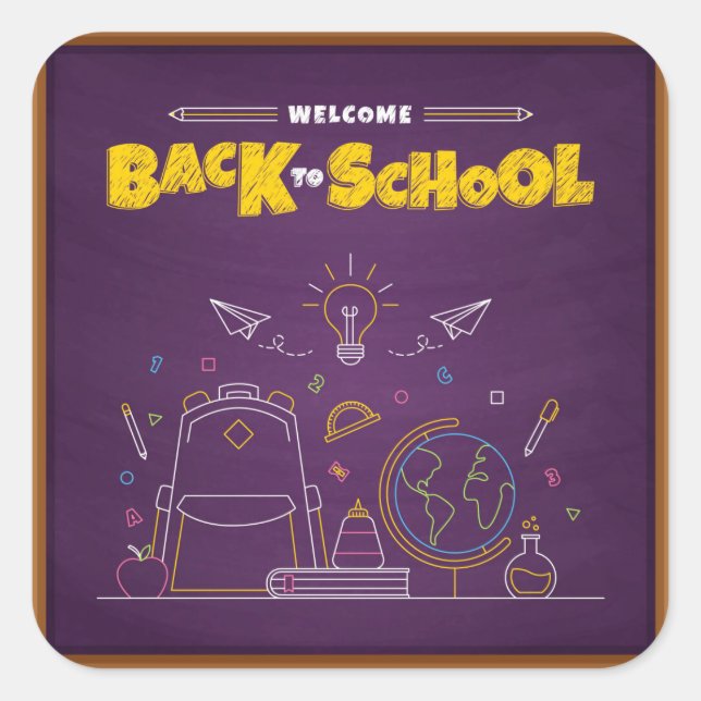 Sticker Carré Style Blackboard Bienvenue à l'école (Devant)