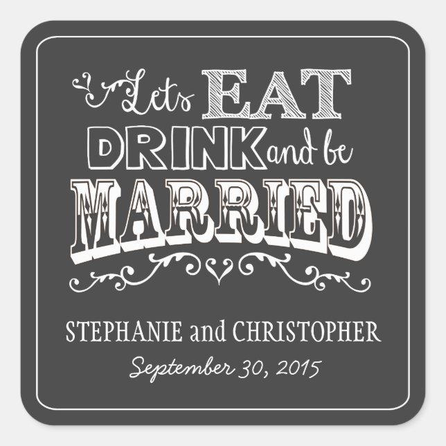 Sticker Carré Style Chalkboard Mariage personnel Favoriser Stick (Devant)