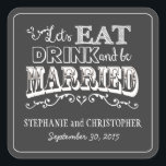 Sticker Carré Style Chalkboard Mariage personnel Favoriser Stick<br><div class="desc">Le style chalkboard tendance présente une jolie typographie en blanc et est personnalisé avec les noms de mariée et mariée et la date mariage. Coordonner avec beauté tous nos produits et invitations de style tableau noir.</div>