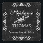 Sticker Carré Style Chalkboard Rustic Swirl Favoriser Cadeau Tag<br><div class="desc">PALETTE DE COULEUR : COLLECTION DE DESIGN noir et blanc : Il s'agit d'un Mariage correspondant, Fête des mariées Favor Baguettes Cadeaux ou Stickers pour décorer vos cartes d'invitation ou enveloppes. Dans un style très moderne mais vintage, jeu de faire-part de mariage typographiques en tableau noir avec des articles correspondants...</div>