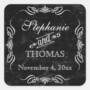 Sticker Carré Style Chalkboard Rustic Swirl Favoriser Cadeau Tag