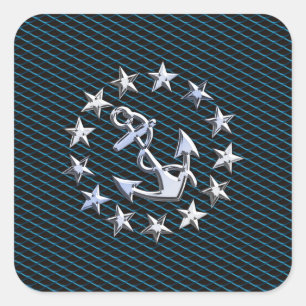 Sticker Carré Style Chrome bleu Yacht drapeau sur Grille Imprime