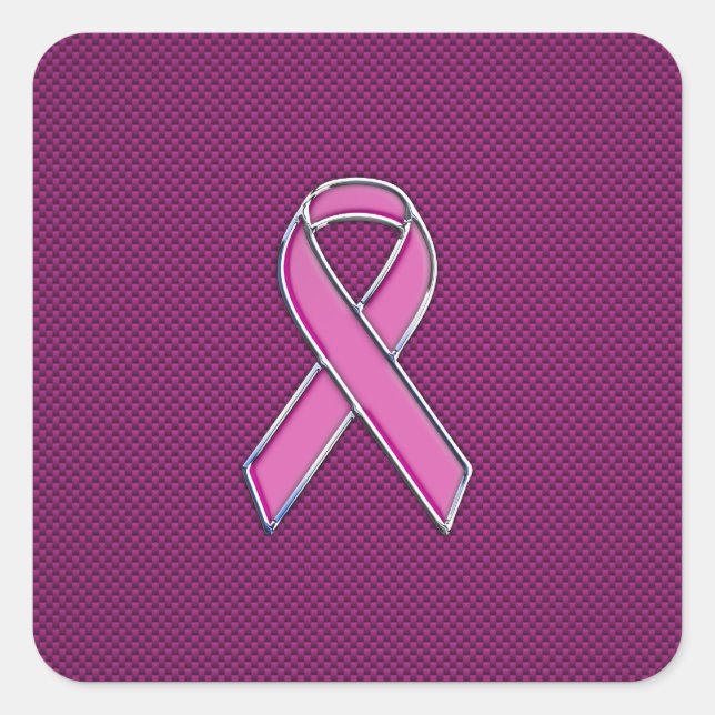 Sticker Carré Style Chrome Pink Ribbon Sensibilisation Fibre de  (Devant)