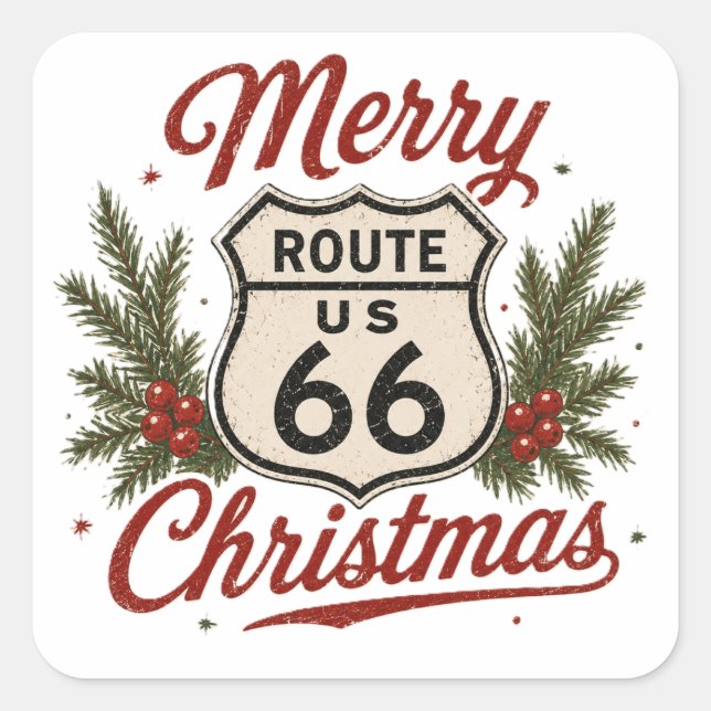 Sticker Carré Style d'autocollant de Noël Route 66 Classique (Devant)