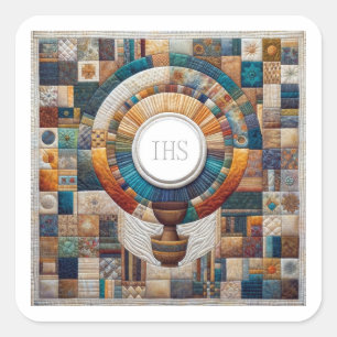Sticker Carré Style de courtepointe Communion eucharistique Hôte