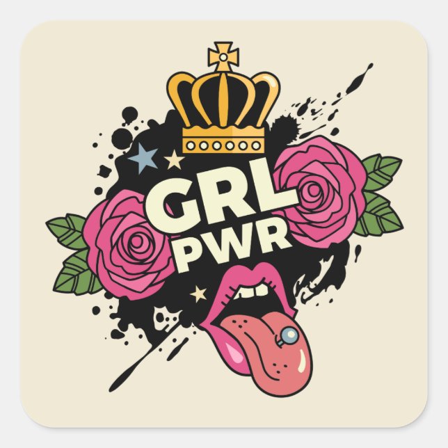 Sticker Carré Style de tatouage Girl Power (Devant)