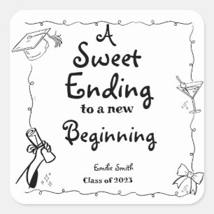 Sticker Carré Style Doodles Main Drawn Graduation favorise signe