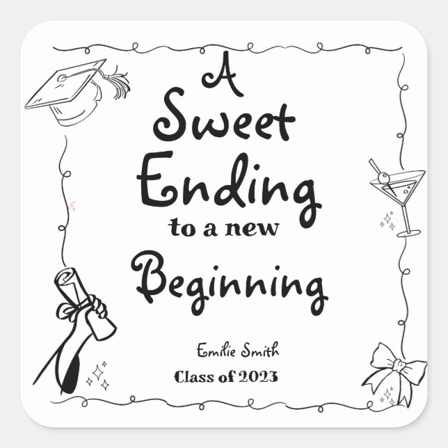 Sticker Carré Style Doodles Main Drawn Graduation favorise signe (Devant)
