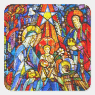 Sticker Carré Style Nativité Peint Verre