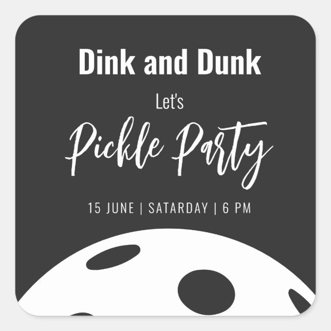 Sticker Carré Style Rétro Neon Noir Thème Pickleball Anniversair (Devant)