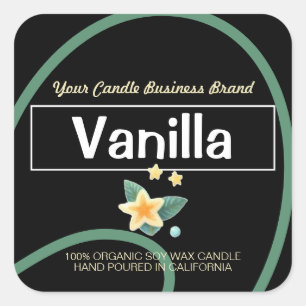Sticker Carré Style Vanille Noire Chandelles Soy Moderne Étiquet