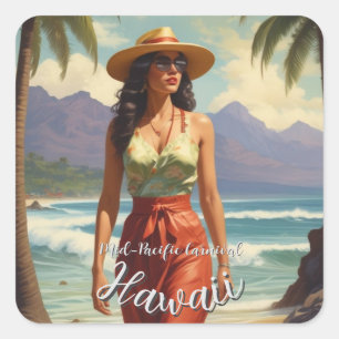 Sticker Carré Style vintage Hawaiian Travel Honolulu Mid-Pacific