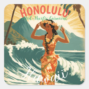 Sticker Carré Style vintage Hawaiian Travel Honolulu Mid-Pacific