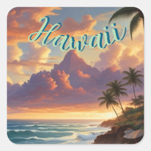 Sticker Carré Style vintage Hawaiian Travel Honolulu Mid-Pacific