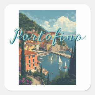 Sticker Carré Style Vintage Portofino Gênes Italie