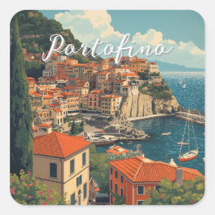 Sticker Carré Style Vintage Portofino Gênes Italie