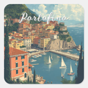 Sticker Carré Style Vintage Portofino Gênes Italie