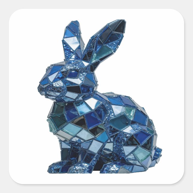 Sticker Carré Style vinyle lapin bleu argenté croquant (Devant)