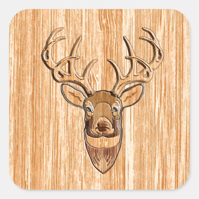 Sticker Carré Style White Tail Deer Head Wood (Devant)