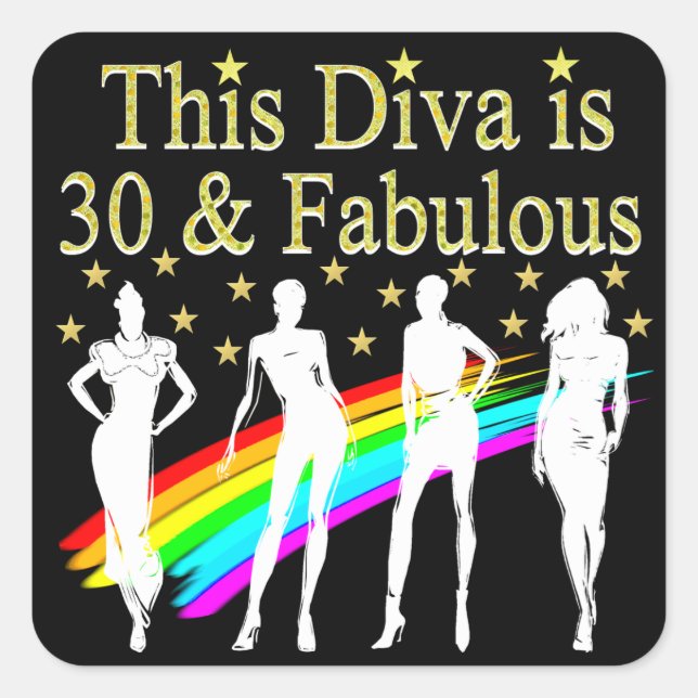 STICKER CARRÉ STYLISH 30 ET FABULOUS 30E ANNIVERSAIRE CONCEPTION (Devant)