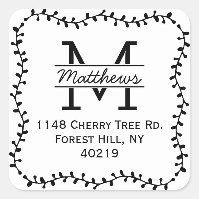 Sticker Carré Stylish Botanical Border Custom (Devant)