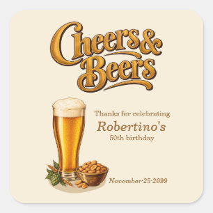 Sticker Carré Stylish cuivre vintage Cheers & Beers 50e annivers