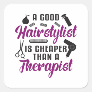 Sticker Carré Styliste Cheveux Barber Ciseaux Thérapie Idée cade