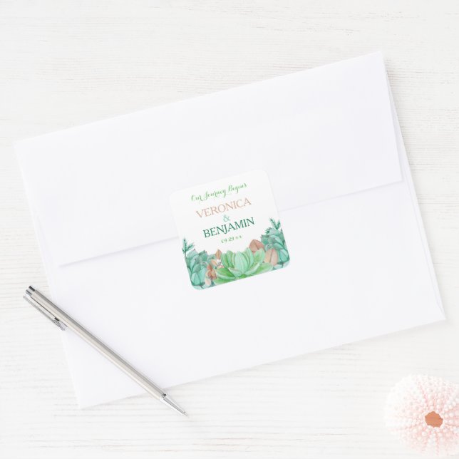 Sticker Carré Succulent Bouquet Botanique Floral Mariage Merci (Enveloppe)
